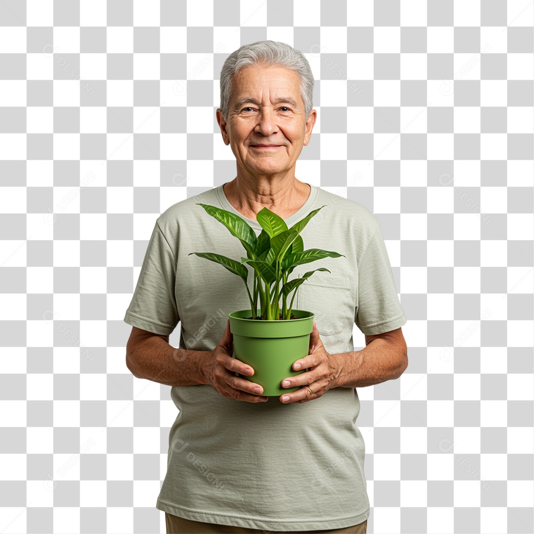 Homem Segurando um Vaso de Plantas PNG Transparente