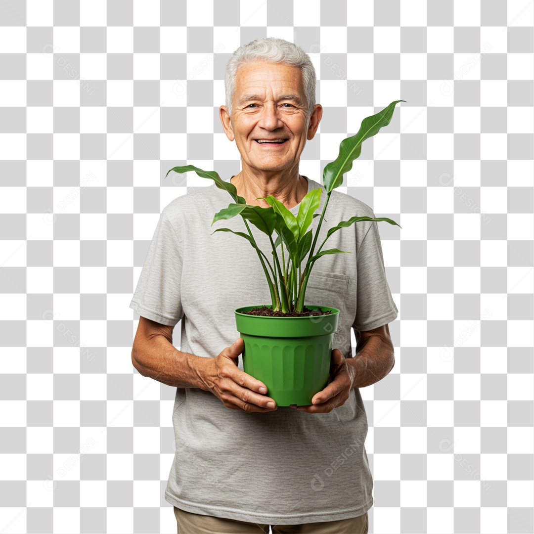 Homem Segurando um Vaso de Plantas PNG Transparente