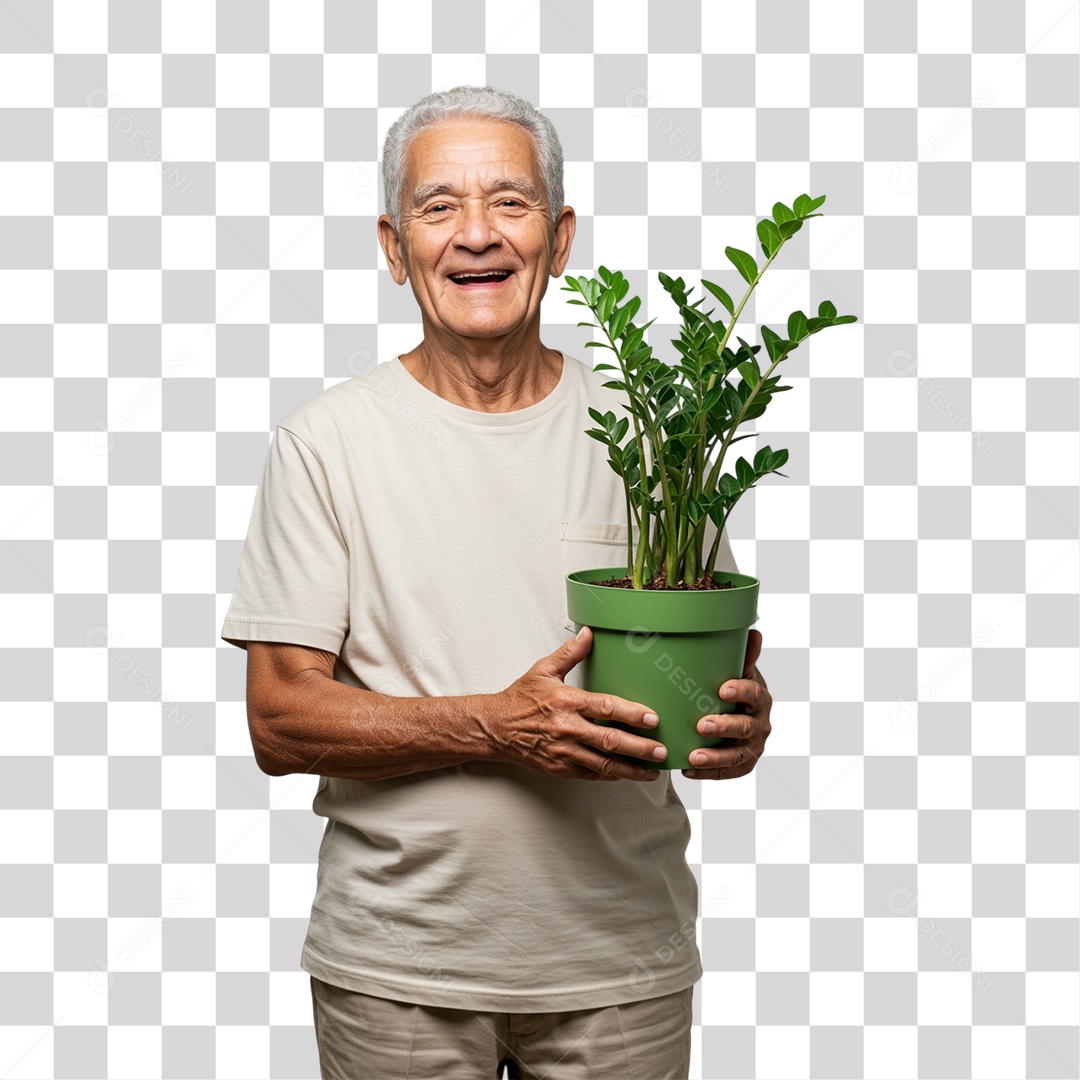 Homem Segurando um Vaso de Plantas PNG Transparente