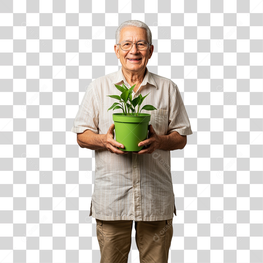 Homem Segurando um Vaso de Plantas PNG Transparente