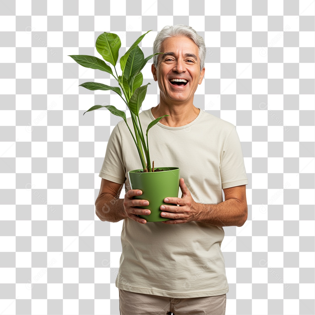 Homem Segurando um Vaso de Plantas PNG Transparente