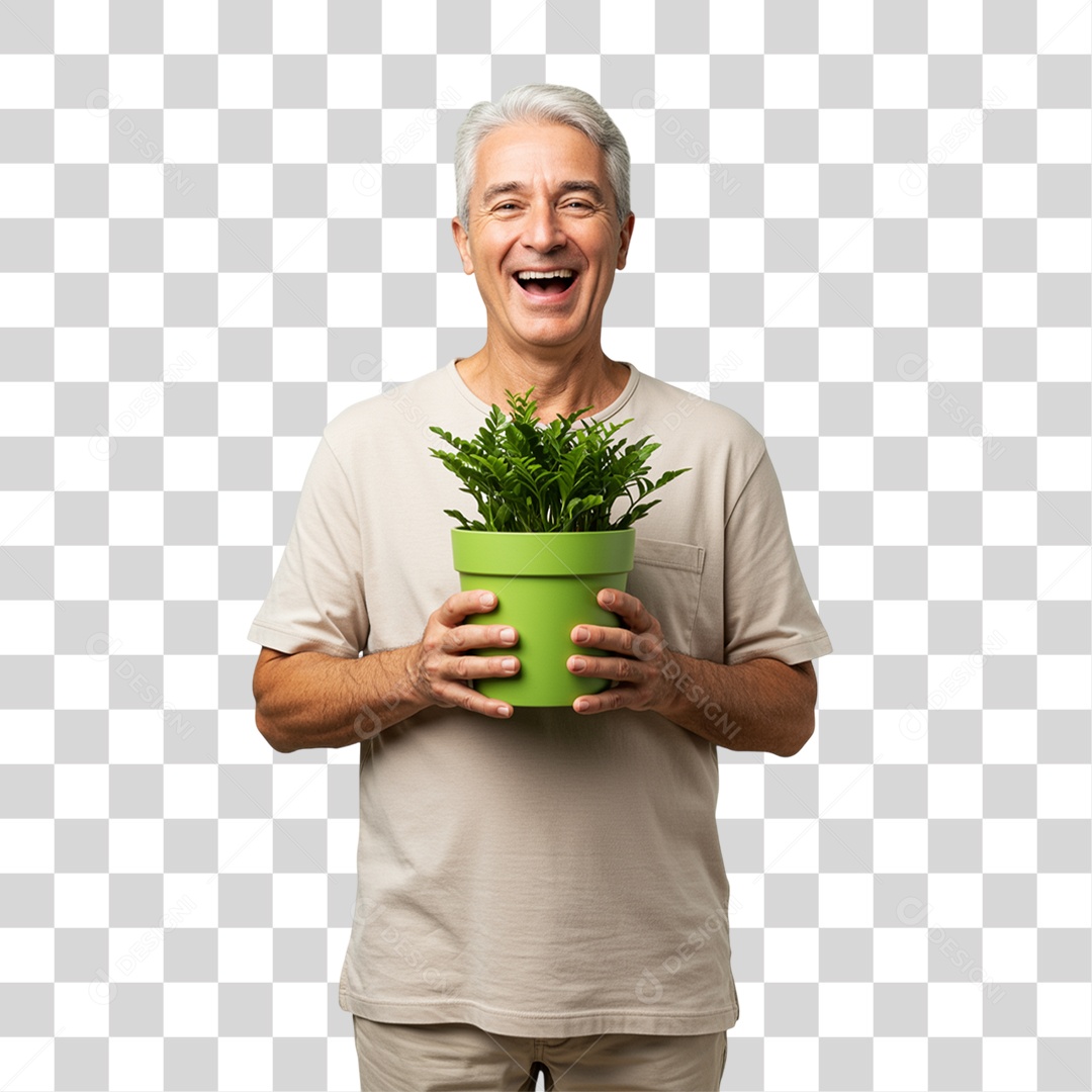 Homem Segurando um Vaso de Plantas PNG Transparente