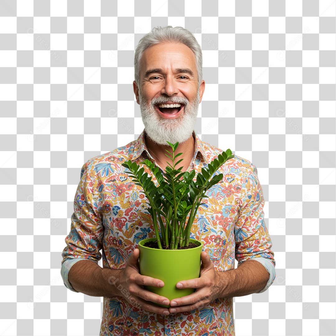Homem Segurando um Vaso de Plantas PNG Transparente