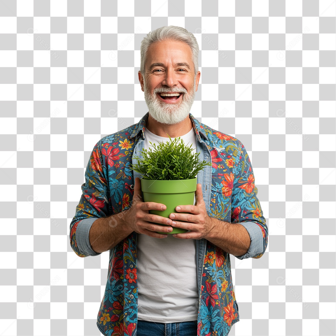 Homem Segurando um Vaso de Plantas PNG Transparente