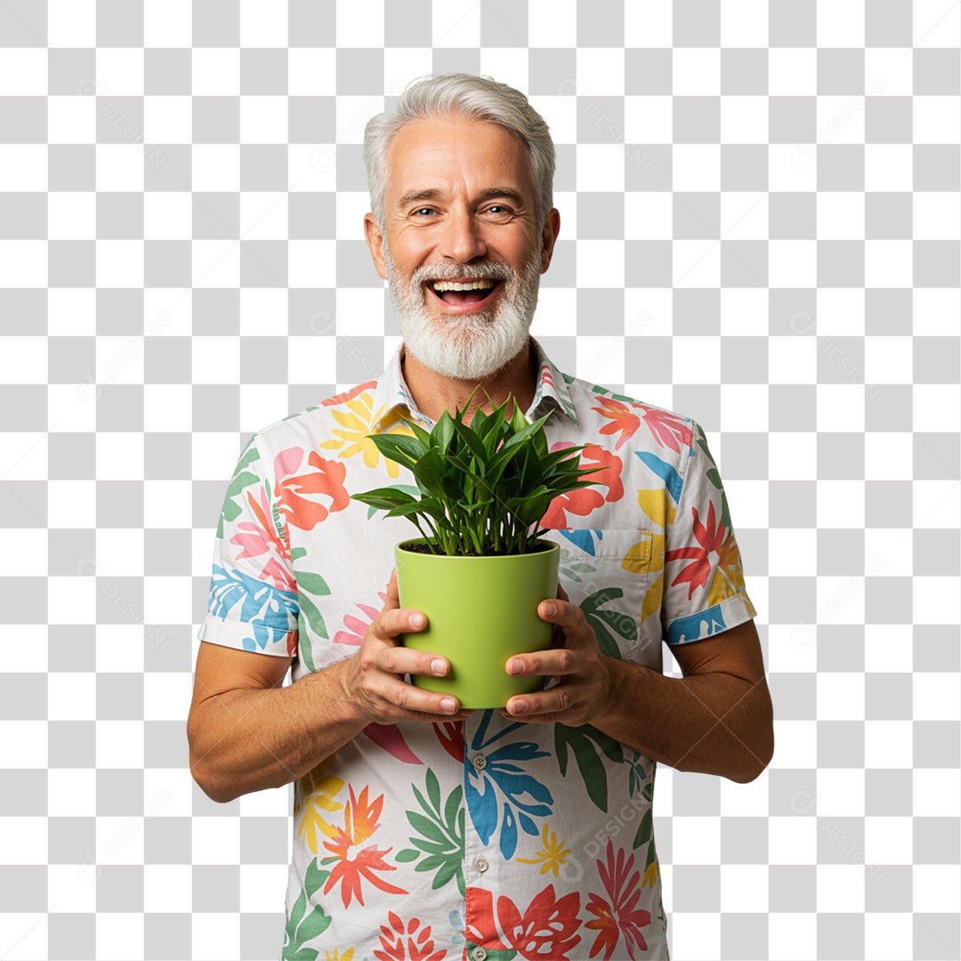 Homem Segurando um Vaso de Plantas PNG Transparente
