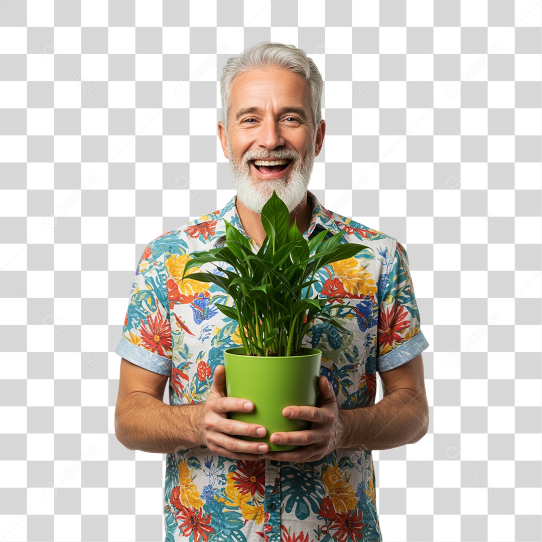 Homem Segurando um Vaso de Plantas PNG Transparente