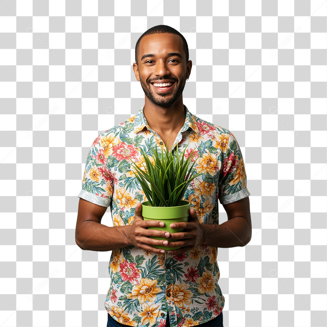 Homem Segurando um Vaso de Plantas PNG Transparente