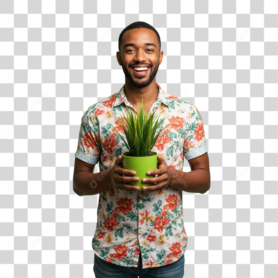 Homem Segurando um Vaso de Plantas PNG Transparente