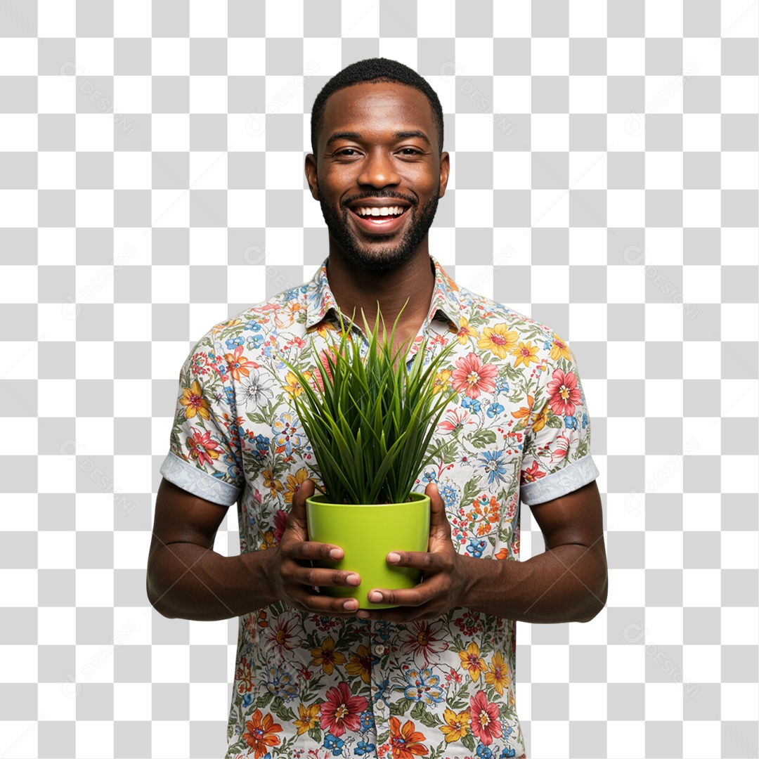 Homem Segurando um Vaso de Plantas PNG Transparente