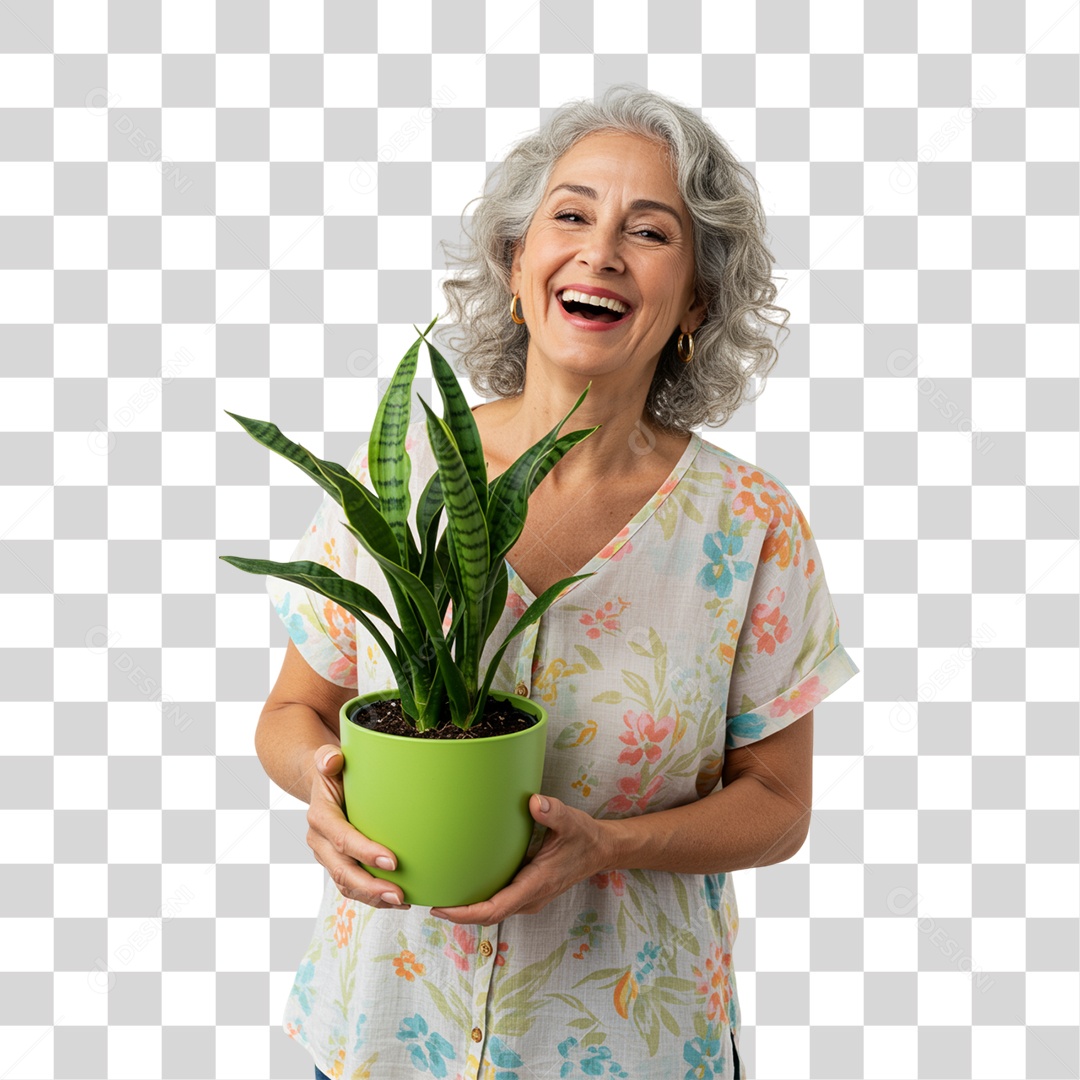 Mulher Segurando um Vaso de Plantas PNG Transparente