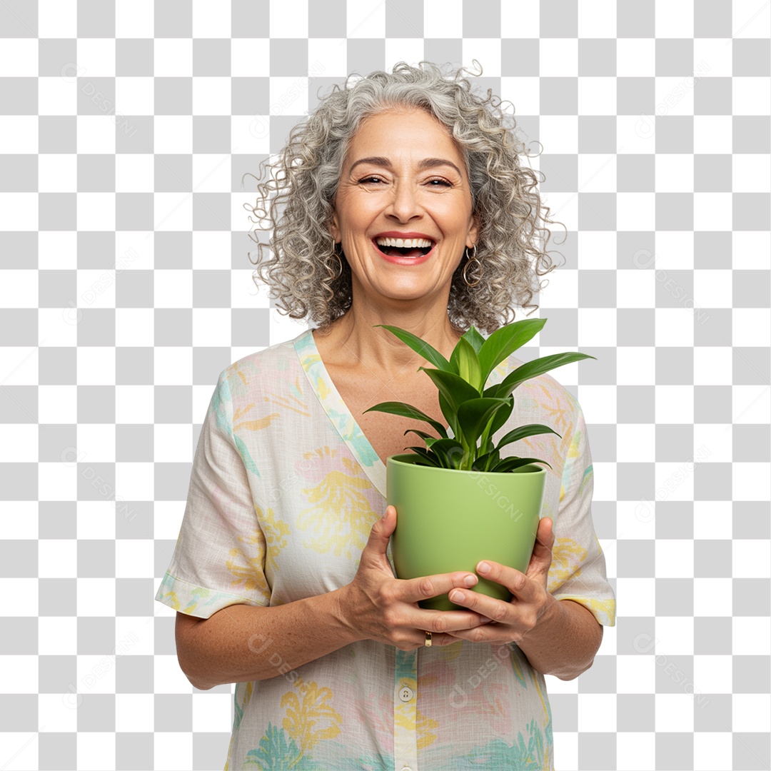 Mulher Segurando um Vaso de Plantas PNG Transparente