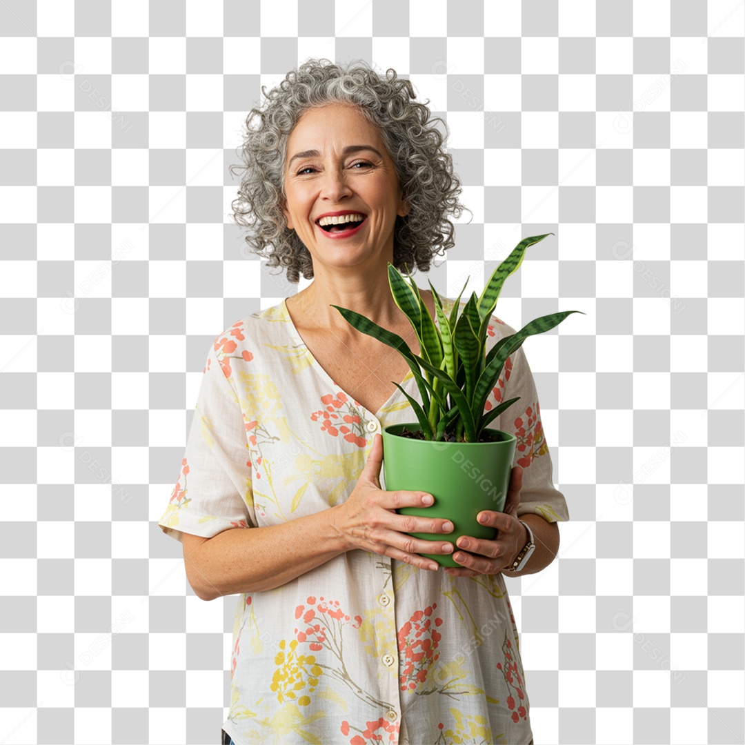 Mulher Segurando um Vaso de Plantas PNG Transparente