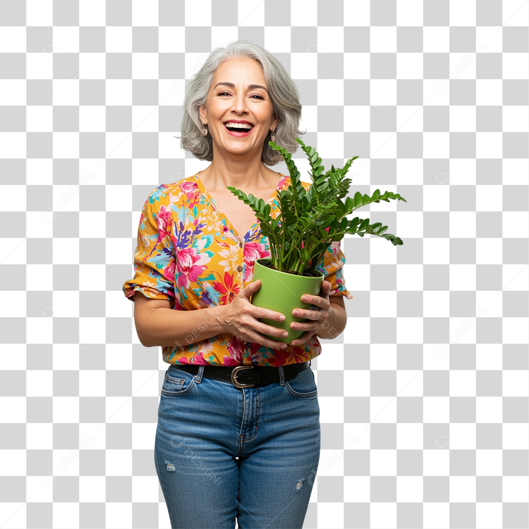 Mulher Segurando um Vaso de Plantas PNG Transparente