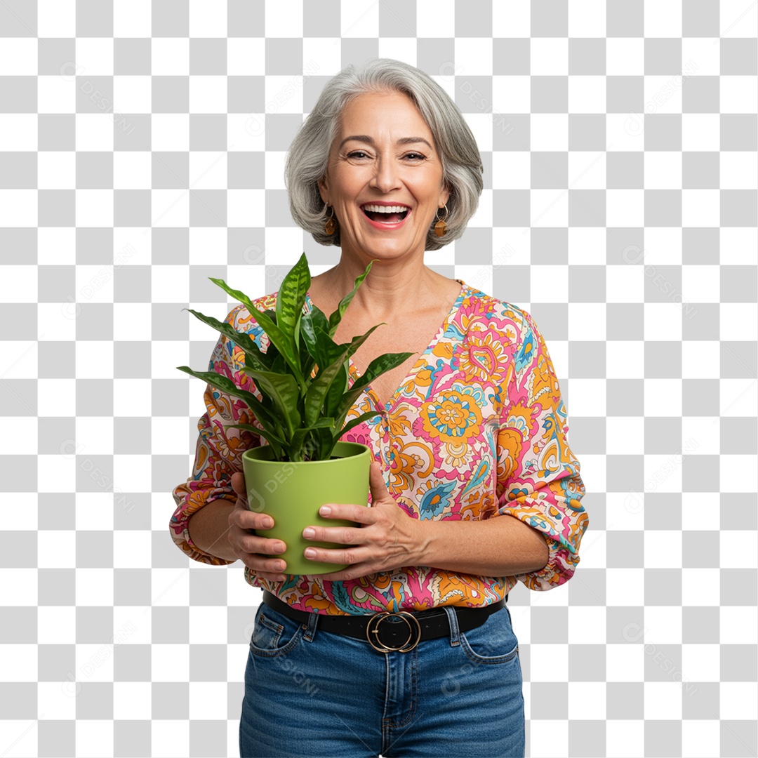 Mulher Segurando um Vaso de Plantas PNG Transparente