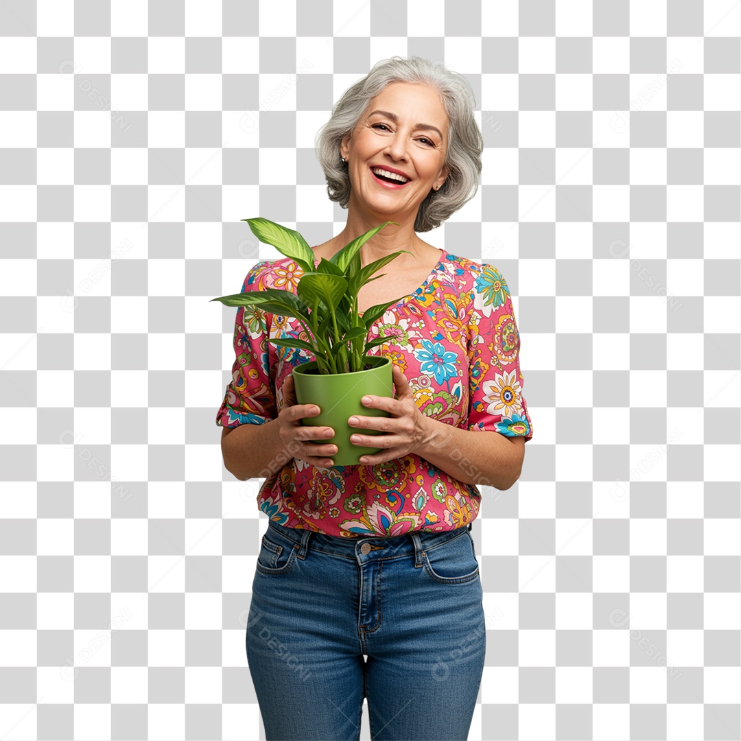 Mulher Segurando um Vaso de Plantas PNG Transparente