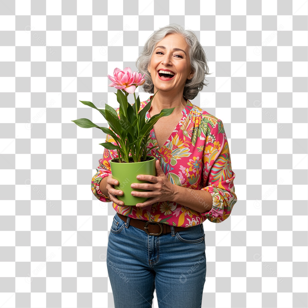 Mulher Segurando um Vaso de Plantas PNG Transparente