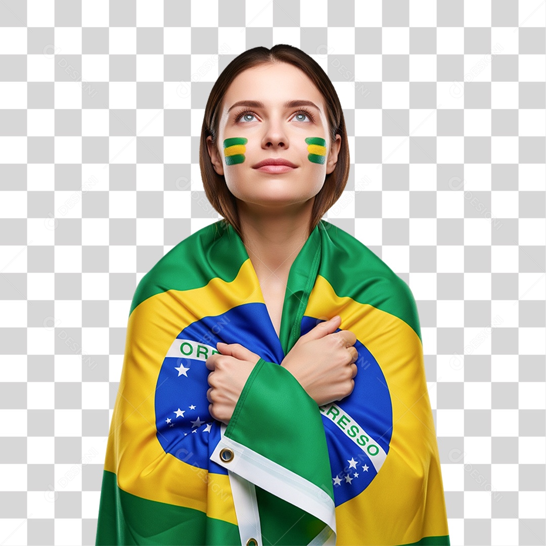 Mulher com Bandeira do Brasil PNG Transparente