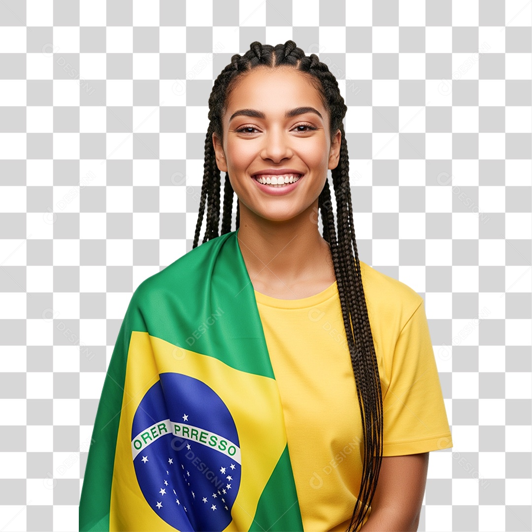 Mulher Sorridente com Bandeira do Brasil PNG Transparente