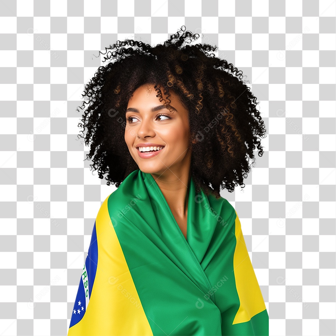 Mulher Sorridente com Bandeira do Brasil PNG Transparente