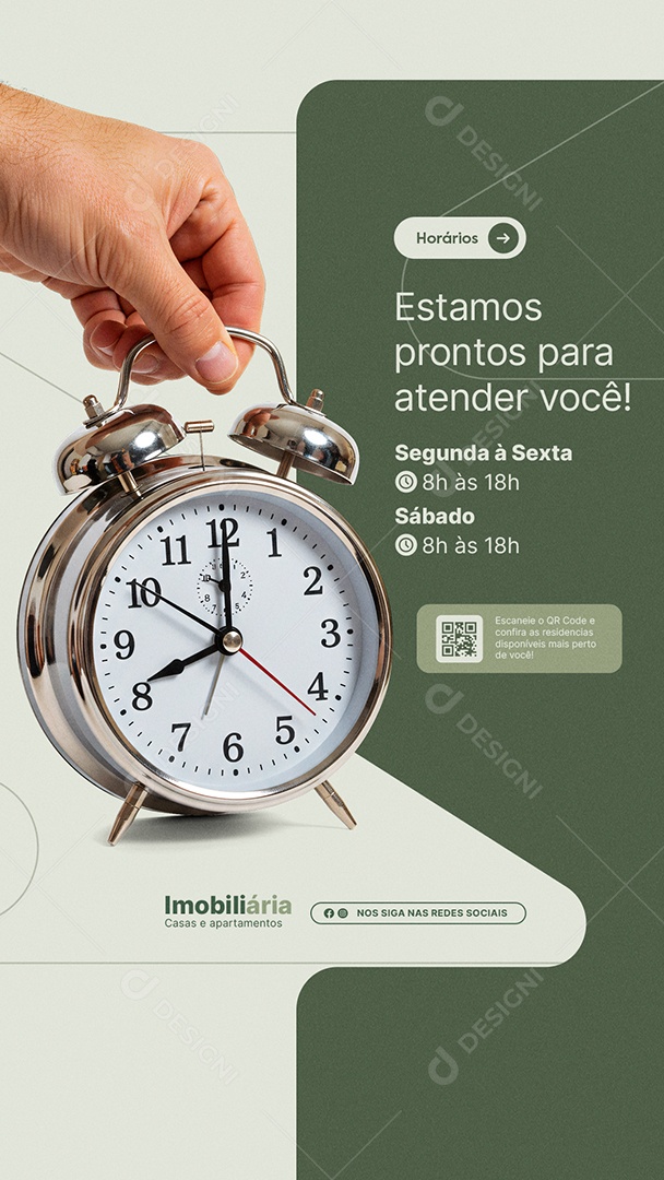 Story Imobiliária Horários Estamos Prontos para Atender Você Social Media PSD Editável