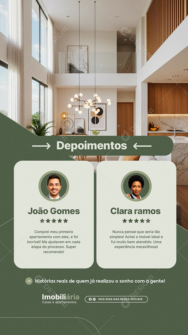 Story Imobiliária Depoimentos João Gomes Clara Ramos Social Media PSD Editável