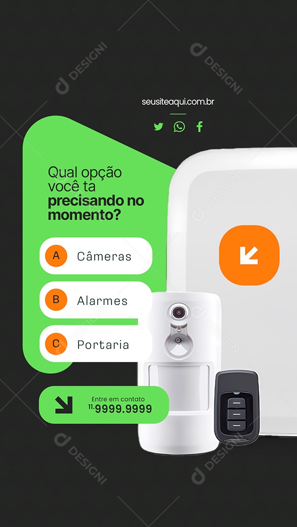 Story Segurança Qual Opção Você Tá Precisando no Momento Câmeras Alarmes Social Media PSD Editável