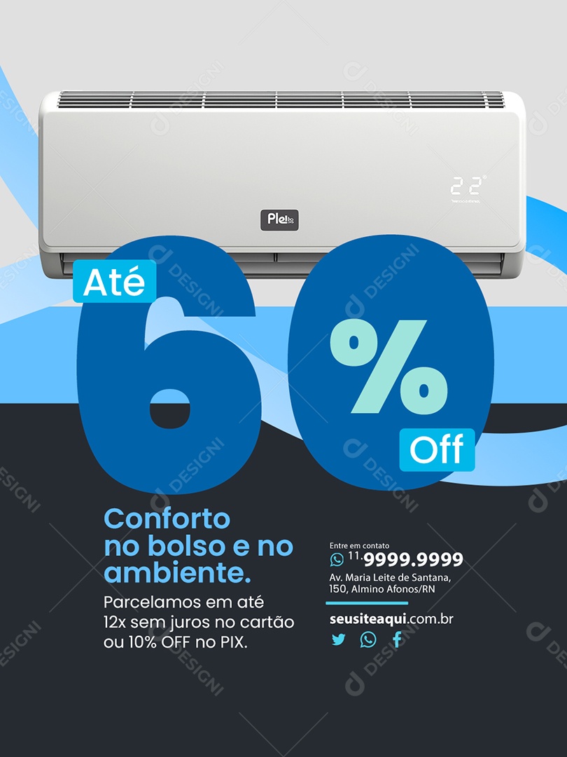Ar Condicionado Até 60% Off Conforto no Bolso Social Media PSD Editável