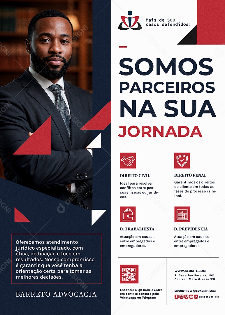 Flyer Advocacia Somos Parceiros na Sua Jornada Social Media PSD Editável