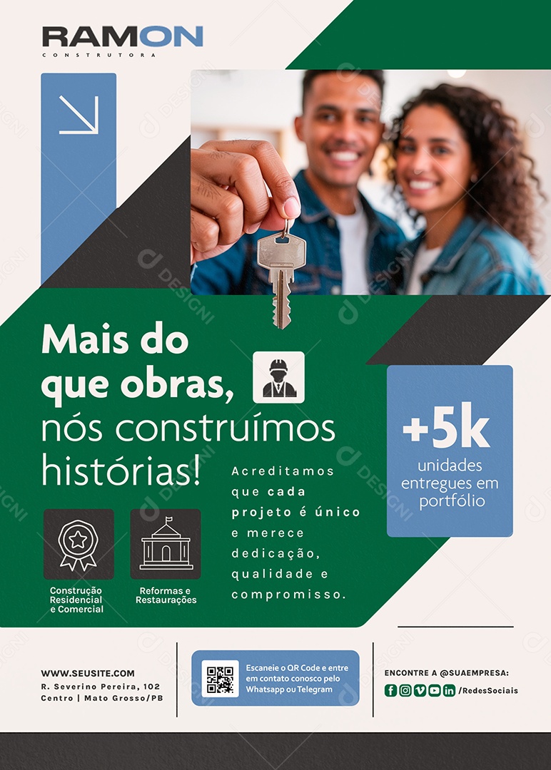 Flyer Construtora Mais o Que Obras Social Media PSD Editável