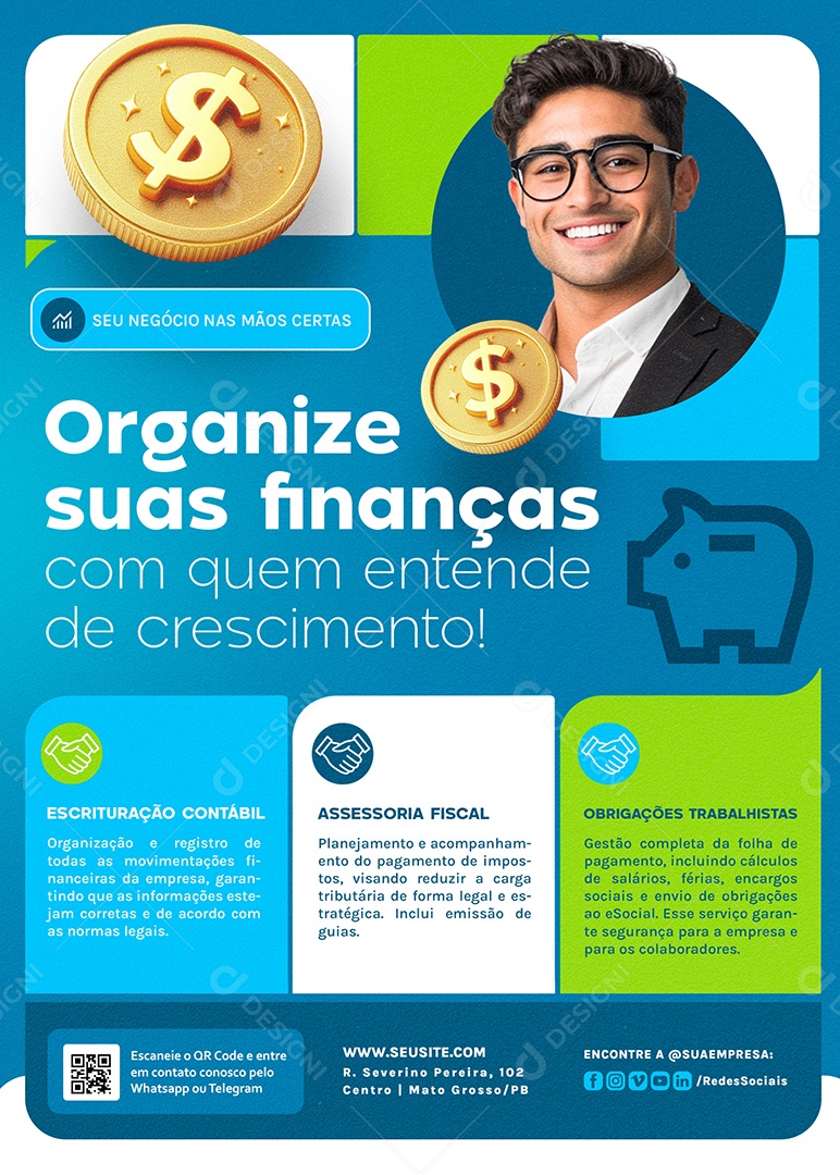 Flyer Contabilidade Organize suas Finanças Social Media PSD Editável