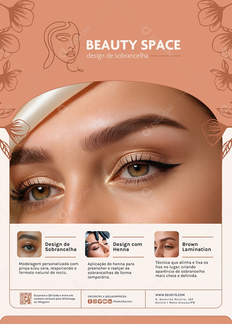 Flyer Design de Sobrancelha Beauty Space Social Media PSD Editável