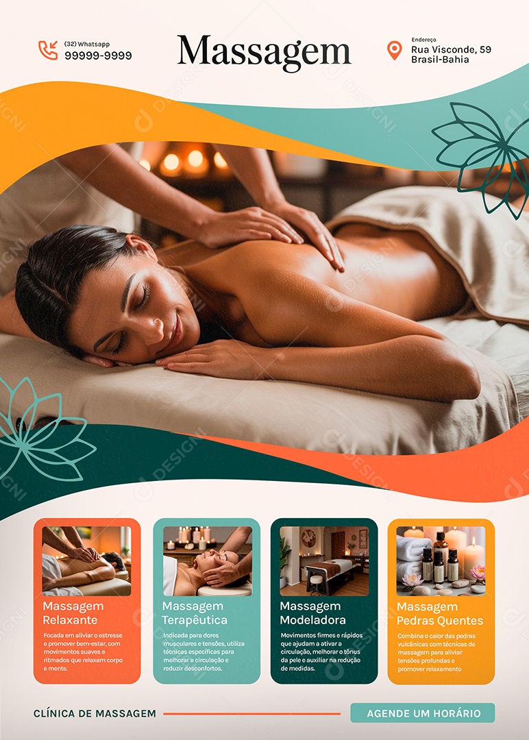 Flyer Massagem Terapêutica Social Media PSD Editável