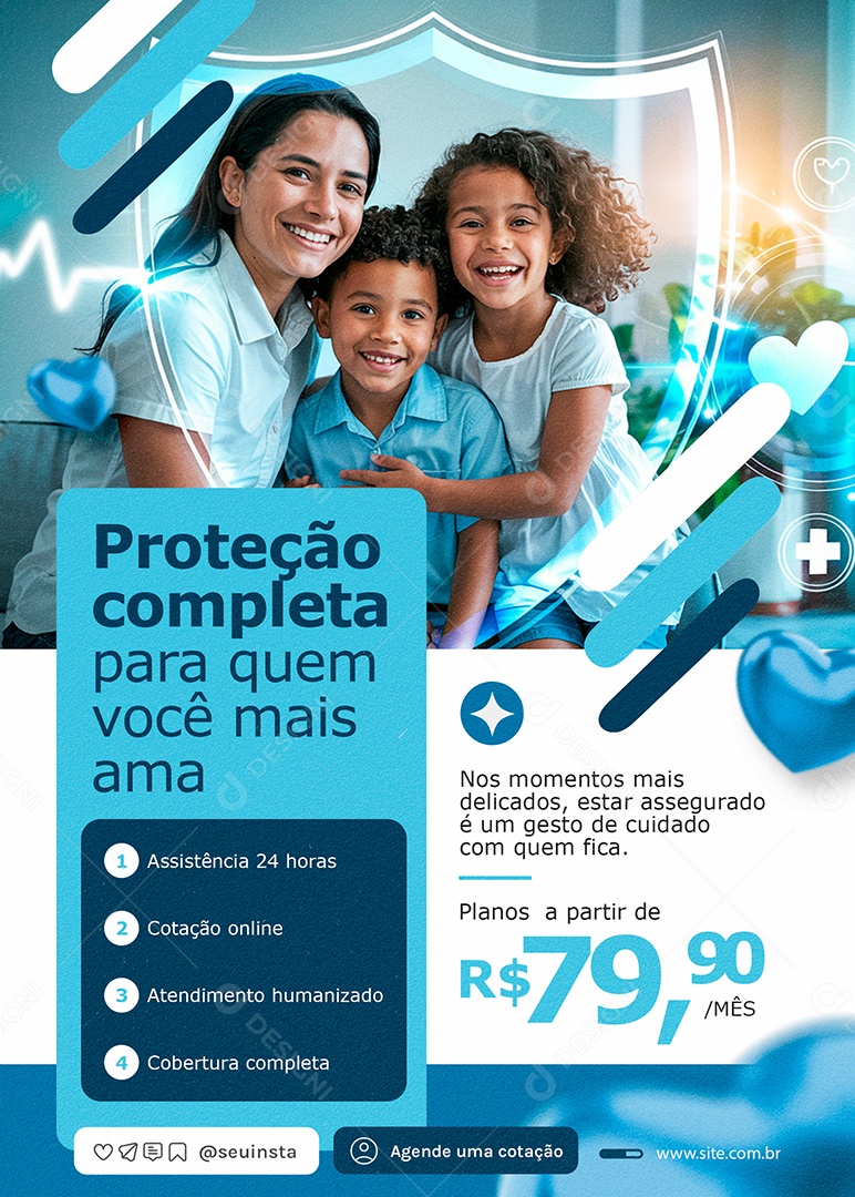 Flyer Seguro de Vida Proteção Completa Social Media PSD Editável