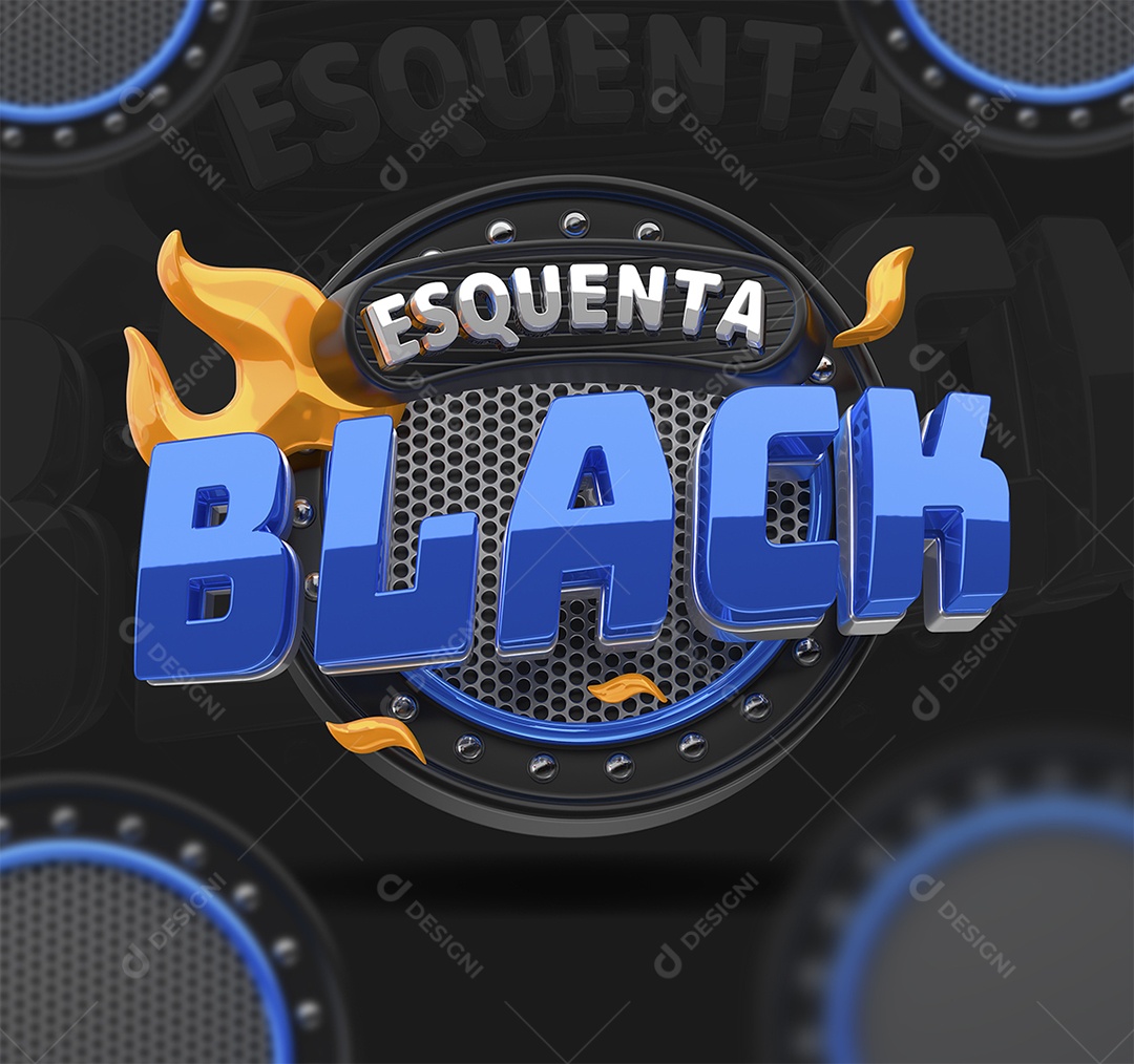 Esquenta Black Selo 3D Azul para Composição PSD