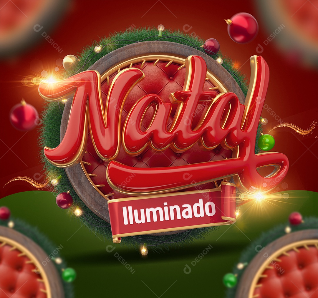 Natal Iluminado Selo 3D para Composição PSD