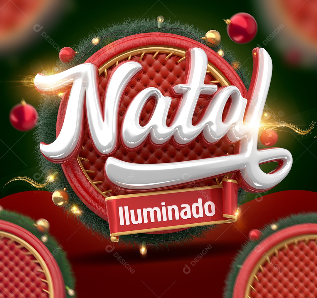 Natal Iluminado Selo 3D para Composição PSD