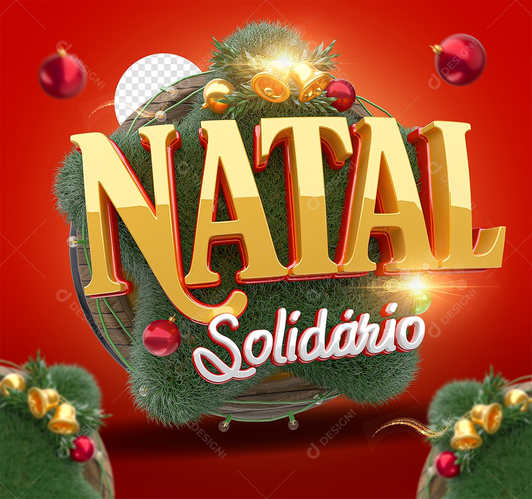 Natal Solídário Selo 3D Dourado para Composição PSD