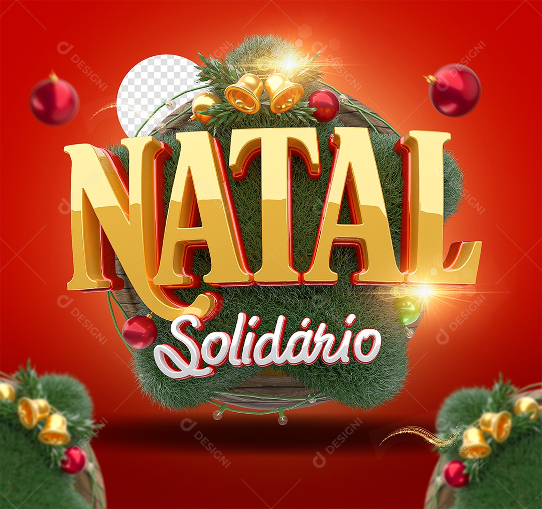 Natal Solídário Selo 3D Dourado para Composição PSD