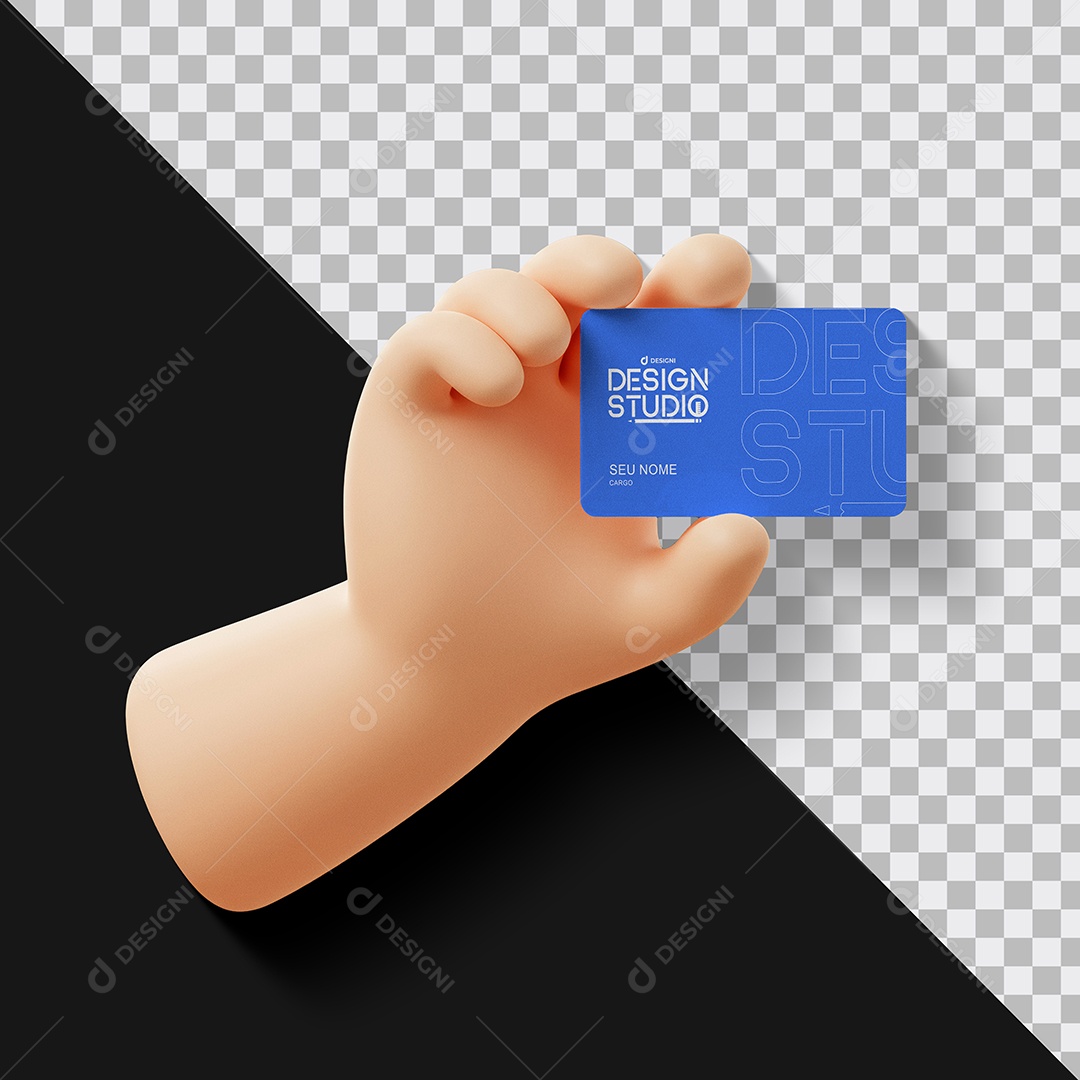 Mockup Cartão de Visita na Mão Cartoon 3D PSD Editável