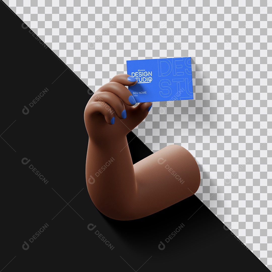 Mockup Cartão de Visita na Mão Feminina Negra 3D PSD Editável