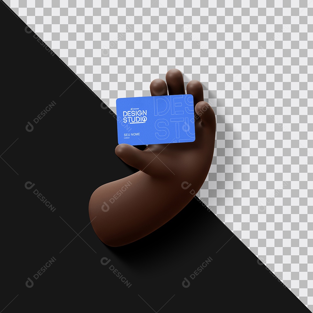 Mockup Cartão de Visita na Mão Masculina Negra 3D PSD Editável