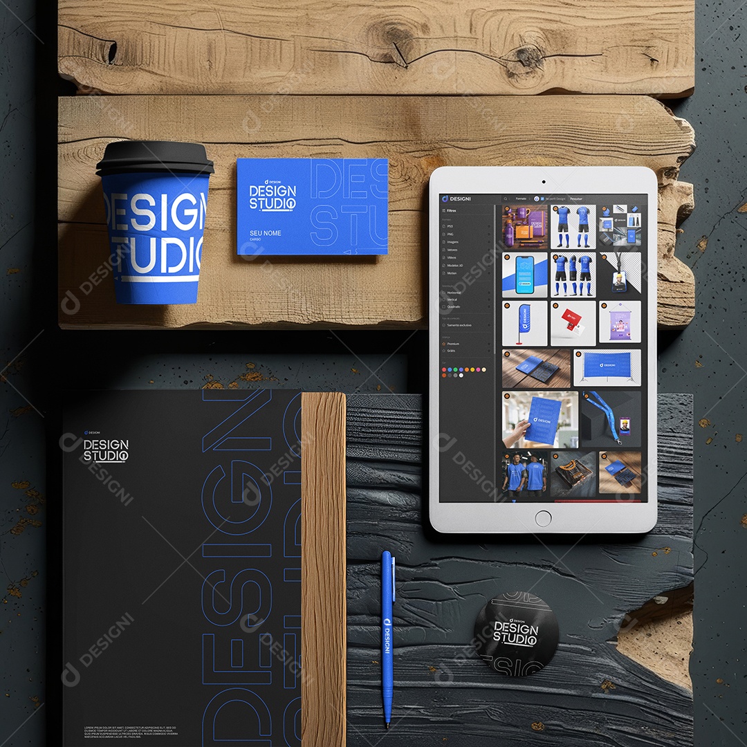 Mockup Identidade Visual Rústica cim Tablet PSD Editável