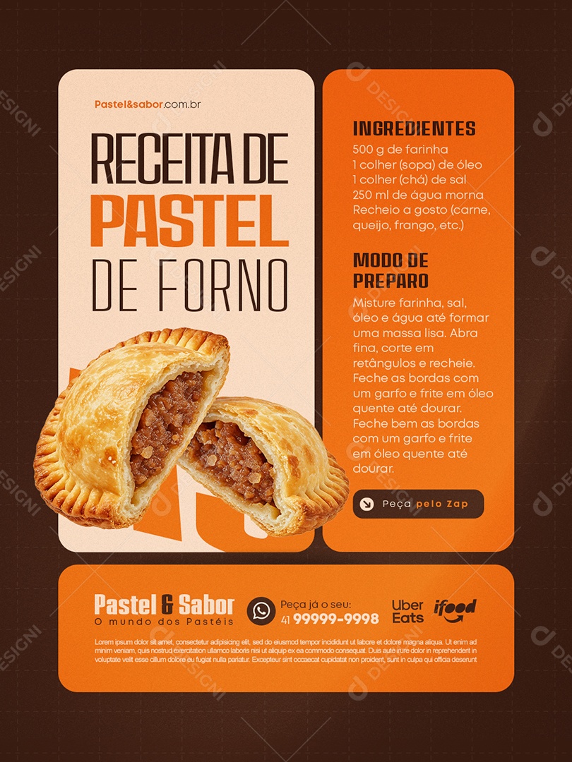 Receita de Pastel de Forno Social Media PSD Editável