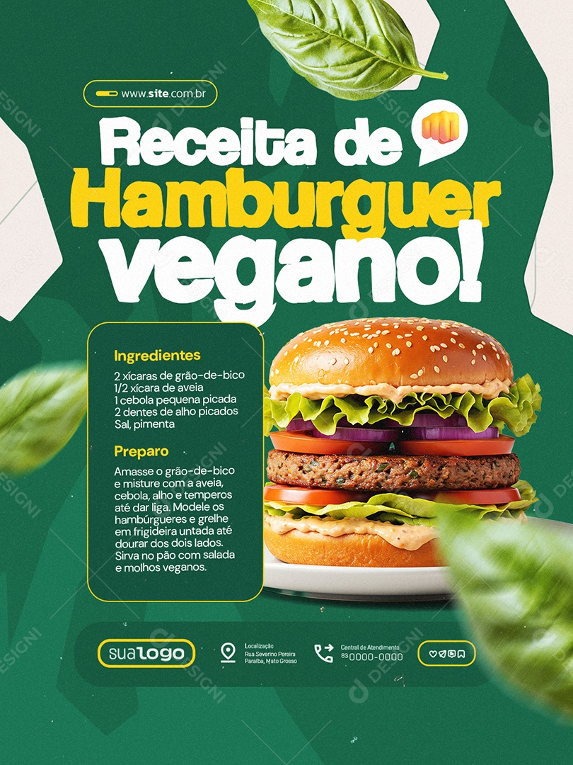 Receita de Hamburguer Vegano Social Media PSD Editável