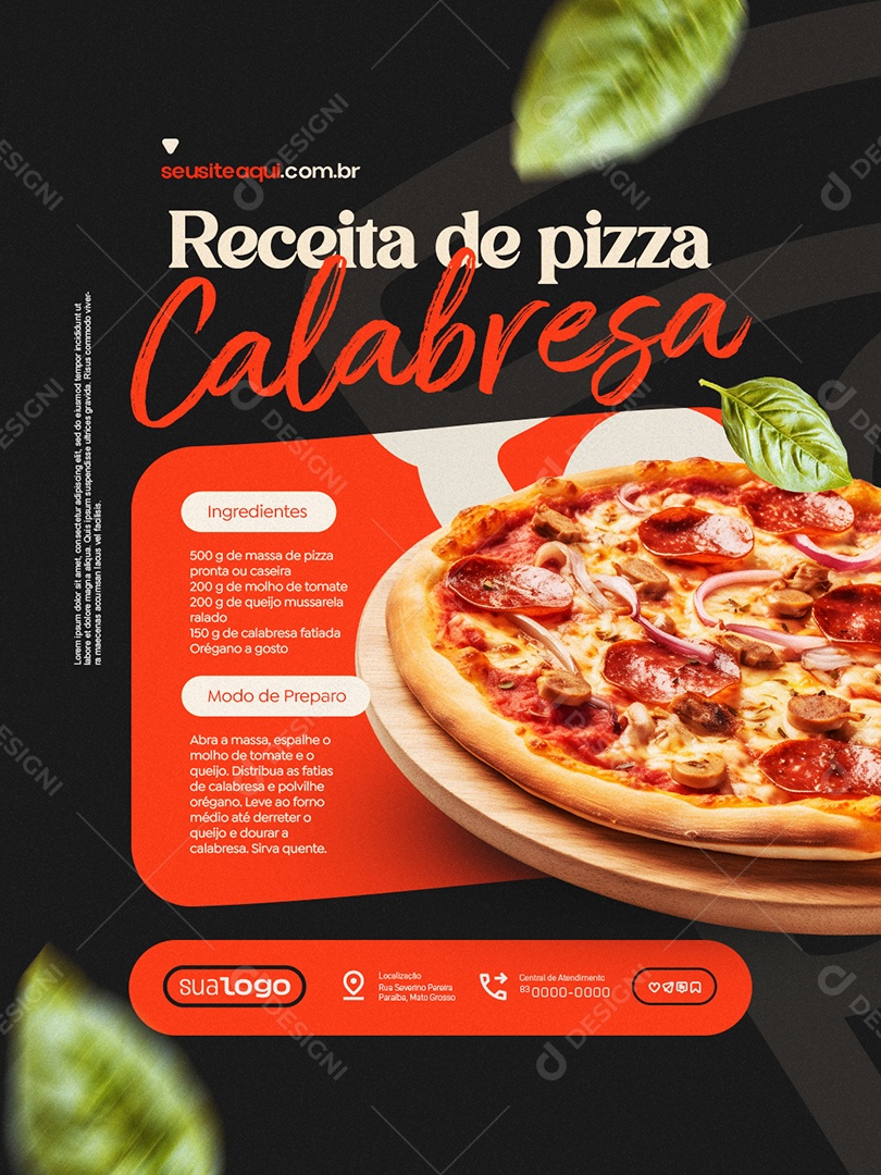 Receita de Pizza Calabresa Social Media PSD Editável