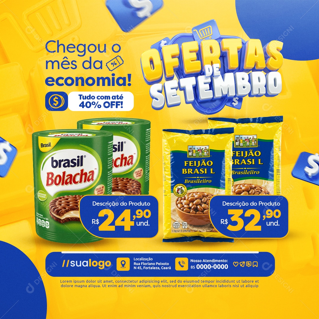 Ofertas de Setembro Supermercado Chegou o Mês da Economia Social Media PSD Editável
