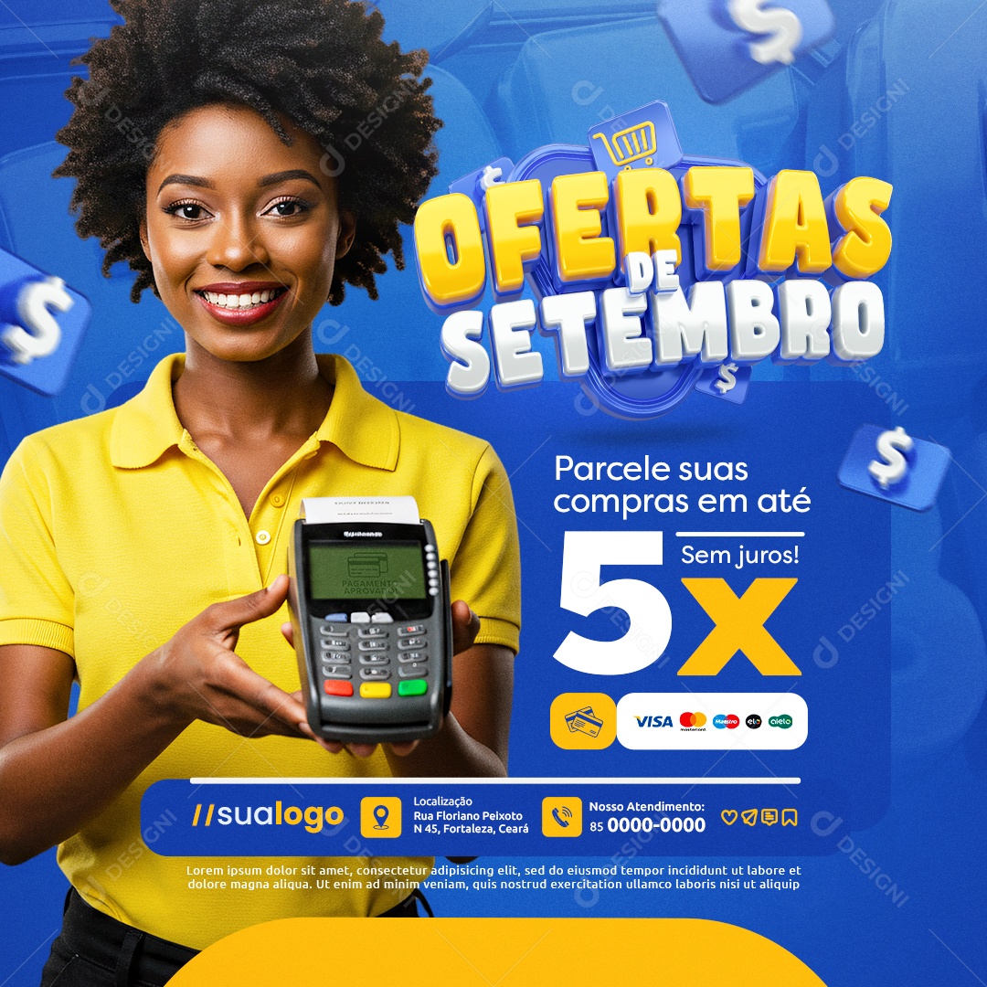 Ofertas de Setembro Supermercado Parcele suas Compras Social Media PSD Editável