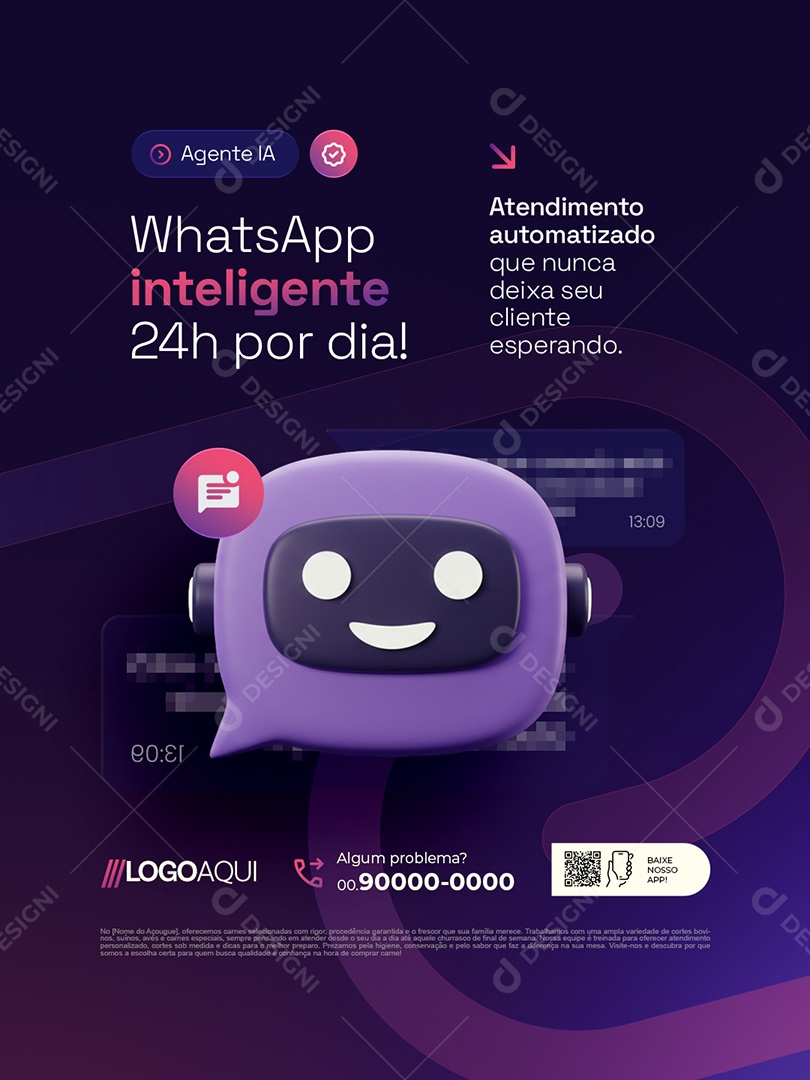 Agentes de IA WhatsApp Inteligente 24H Por Dia Social Media PSD Editável