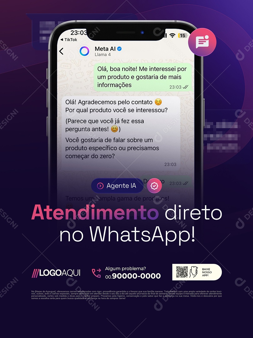 Agentes de IA Atendimento Direto no WhatsApp Social Media PSD Editável