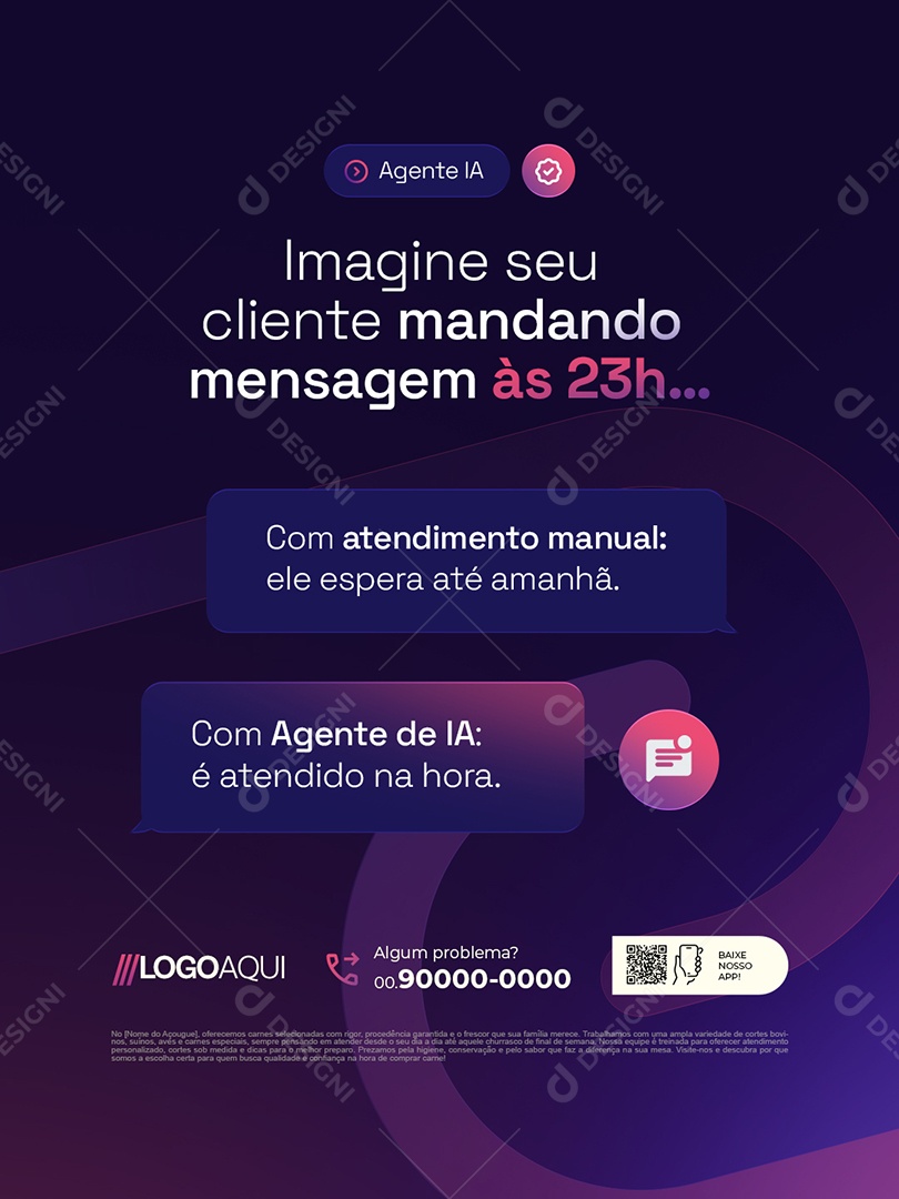 Agentes de IA Imagine seu Cliente Madando Mensagem Social Media PSD Editável